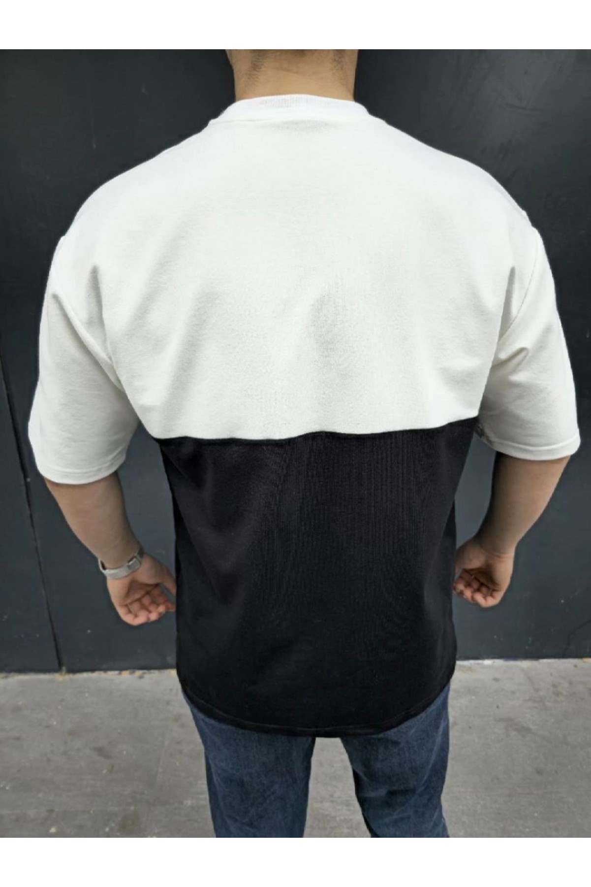 Erkek Kısa Kol Yazlık Tişört Torba Cepli Parçalı T-Shirt - Siyah