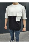 Erkek Kısa Kol Yazlık Tişört Torba Cepli Parçalı T-Shirt - Siyah
