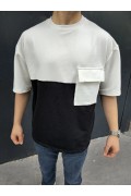Erkek Kısa Kol Yazlık Tişört Torba Cepli Parçalı T-Shirt - Siyah