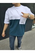 Erkek Kısa Kol Yazlık Tişört Torba Cepli Parçalı T-Shirt - Lacivert