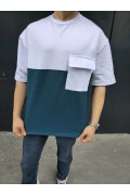 Erkek Kısa Kol Yazlık Tişört Torba Cepli Parçalı T-Shirt - Lacivert