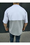 Erkek Kısa Kol Yazlık Tişört Torba Cepli Parçalı T-Shirt - Gri