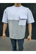 Erkek Kısa Kol Yazlık Tişört Torba Cepli Parçalı T-Shirt - Gri