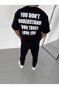 Erkek Baskılı T-Shirt Kısa Kol Bisiklet Yaka Regular Fit Rahat Kalıp Günlük Tişört - Siyah
