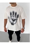 Erkek Baskılı T-Shirt Kısa Kol Bisiklet Yaka Regular Fit Rahat Kalıp Günlük Tişört - Beyaz