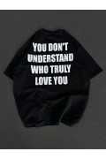 Kadın Baskılı T-Shirt Kısa Kol Bisiklet Yaka Regular Fit Rahat Kalıp Günlük Tişört  - Siyah
