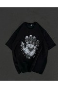 Kadın Baskılı T-Shirt Kısa Kol Bisiklet Yaka Regular Fit Rahat Kalıp Günlük Tişört  - Siyah