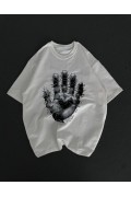 Kadın Baskılı T-Shirt Kısa Kol Bisiklet Yaka Regular Fit Rahat Kalıp Günlük Tişört - Beyaz