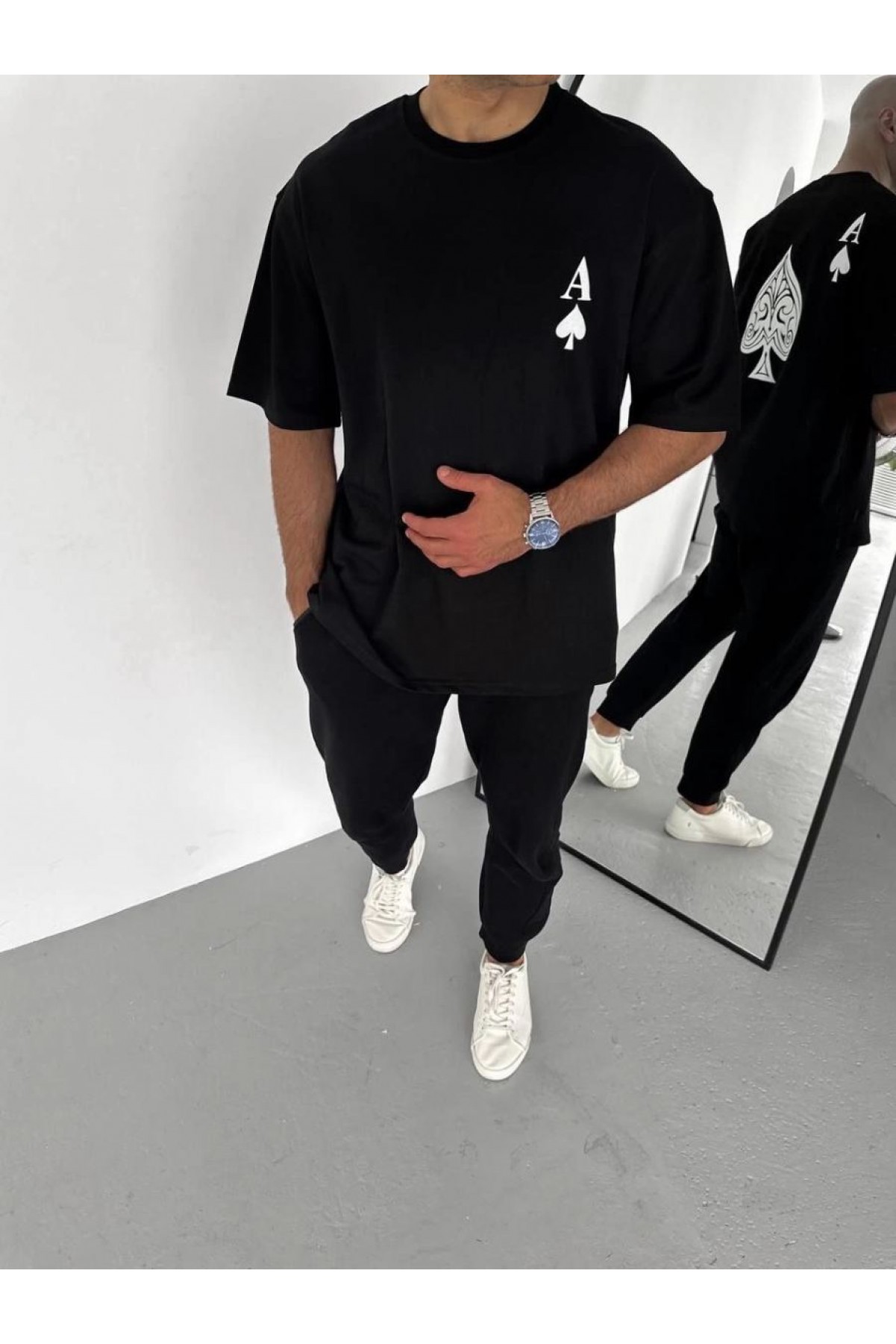 Erkek Baskılı T-Shirt Kısa Kol Bisiklet Yaka Regular Fit Rahat Kalıp Günlük Tişört - Siyah