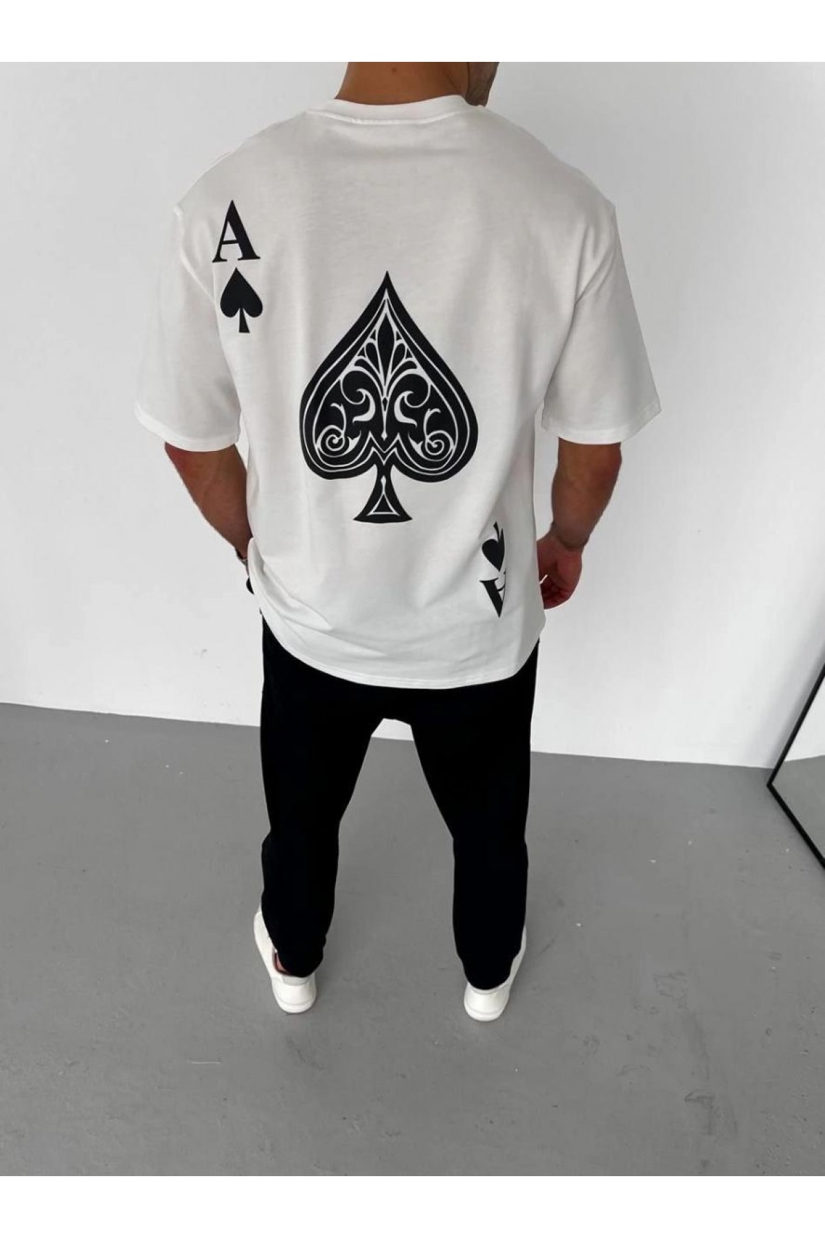 Erkek Baskılı T-Shirt Kısa Kol Bisiklet Yaka Regular Fit Rahat Kalıp Günlük Tişört - Beyaz
