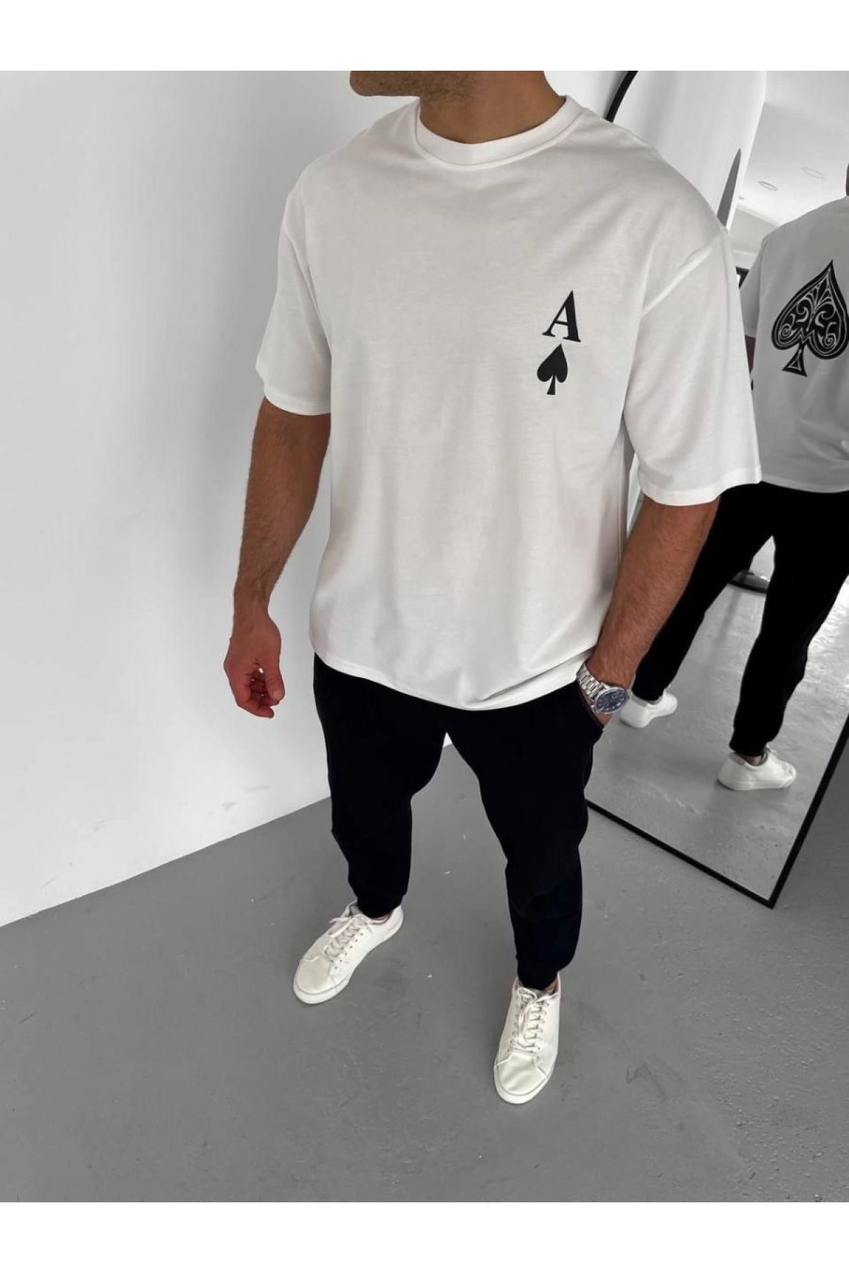 Erkek Baskılı T-Shirt Kısa Kol Bisiklet Yaka Regular Fit Rahat Kalıp Günlük Tişört - Beyaz