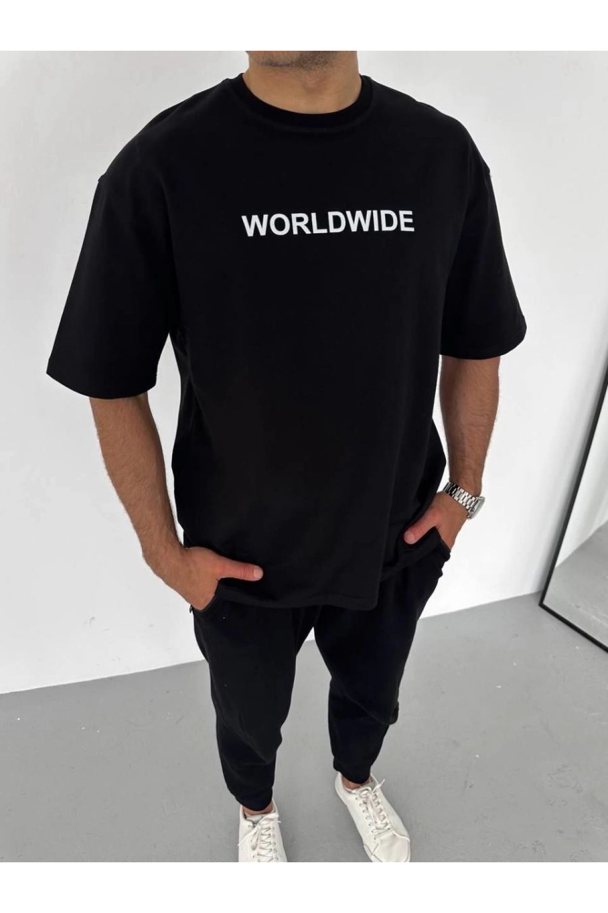 Erkek Baskılı T-Shirt Kısa Kol Bisiklet Yaka Regular Fit Rahat Kalıp Günlük Tişört - Siyah