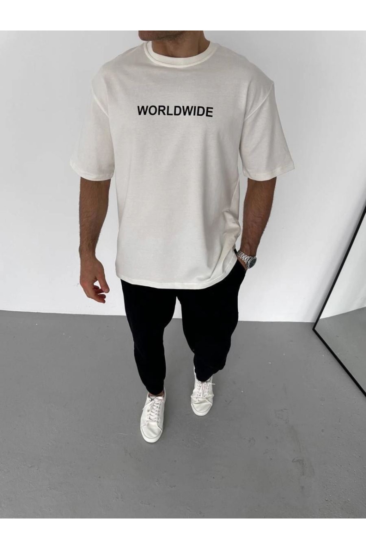 Erkek Yazlık Baskılı Tişört Bisiklet Yaka Kısa Kol Regular Fit T-Shirt - Beyaz
