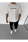 Erkek Yazlık Baskılı Tişört Bisiklet Yaka Kısa Kol Regular Fit T-Shirt - Beyaz