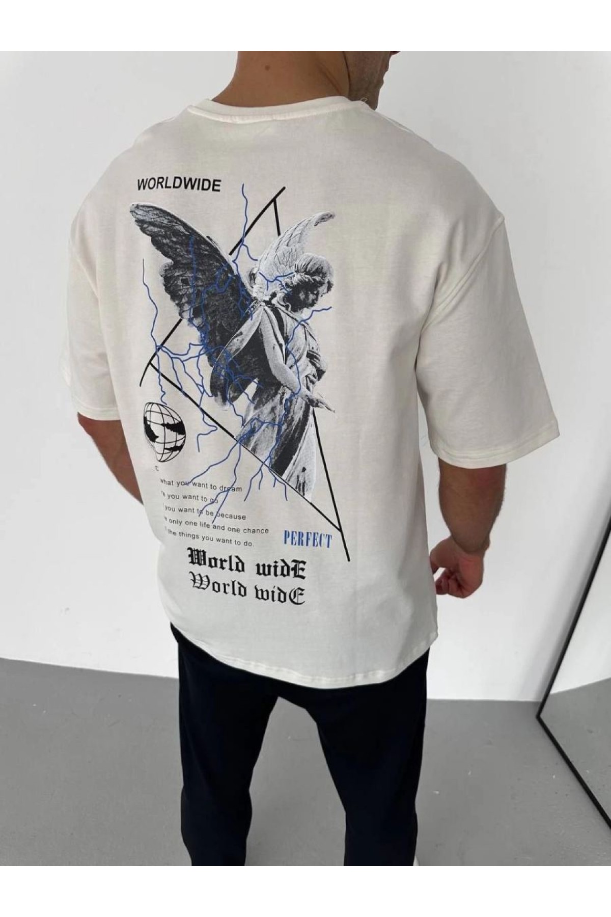 Erkek Yazlık Baskılı Tişört Bisiklet Yaka Kısa Kol Regular Fit T-Shirt - Beyaz