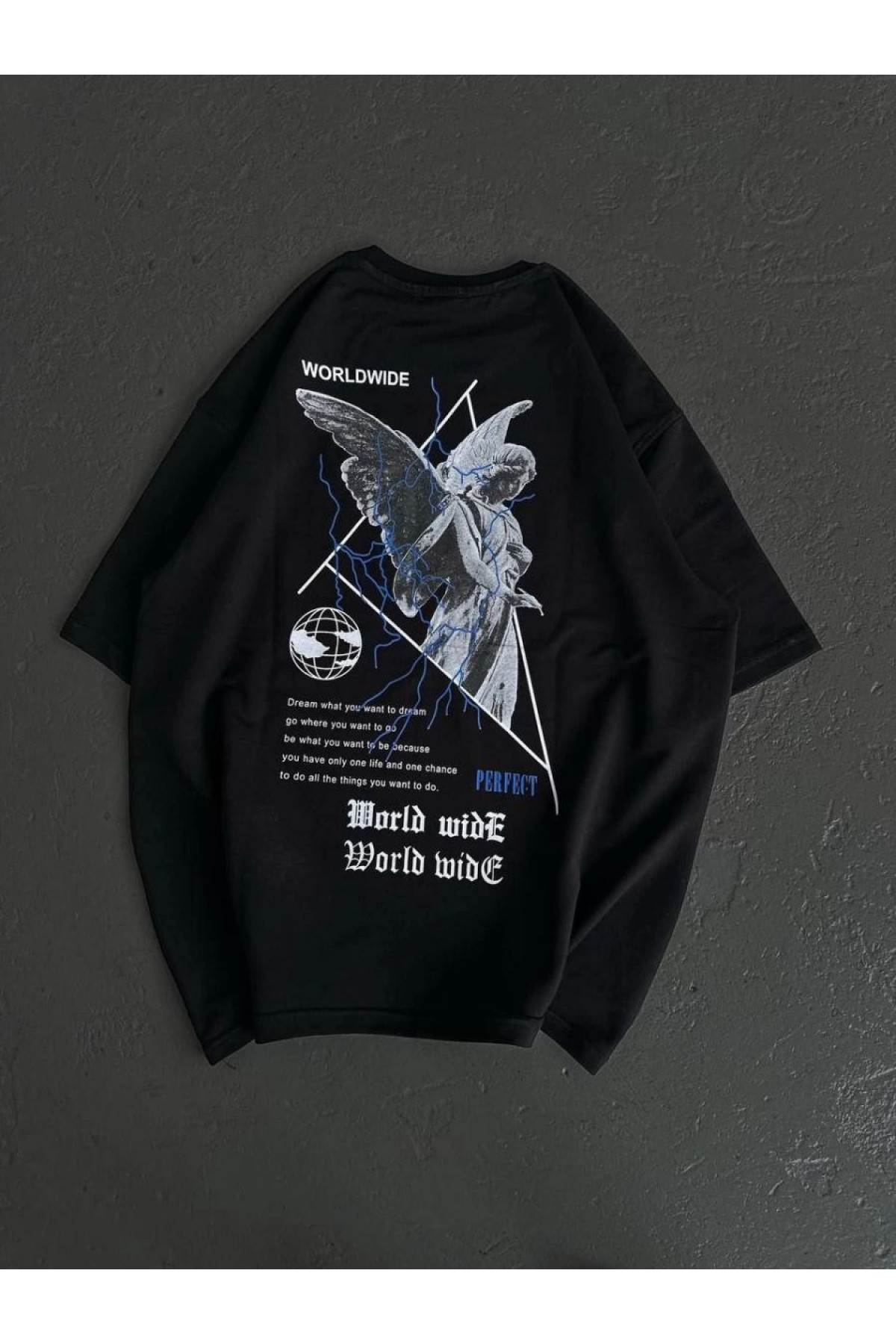 Kadın Baskılı T-Shirt Kısa Kol Bisiklet Yaka Oversize Rahat Kalıp Günlük Tişört   - Siyah