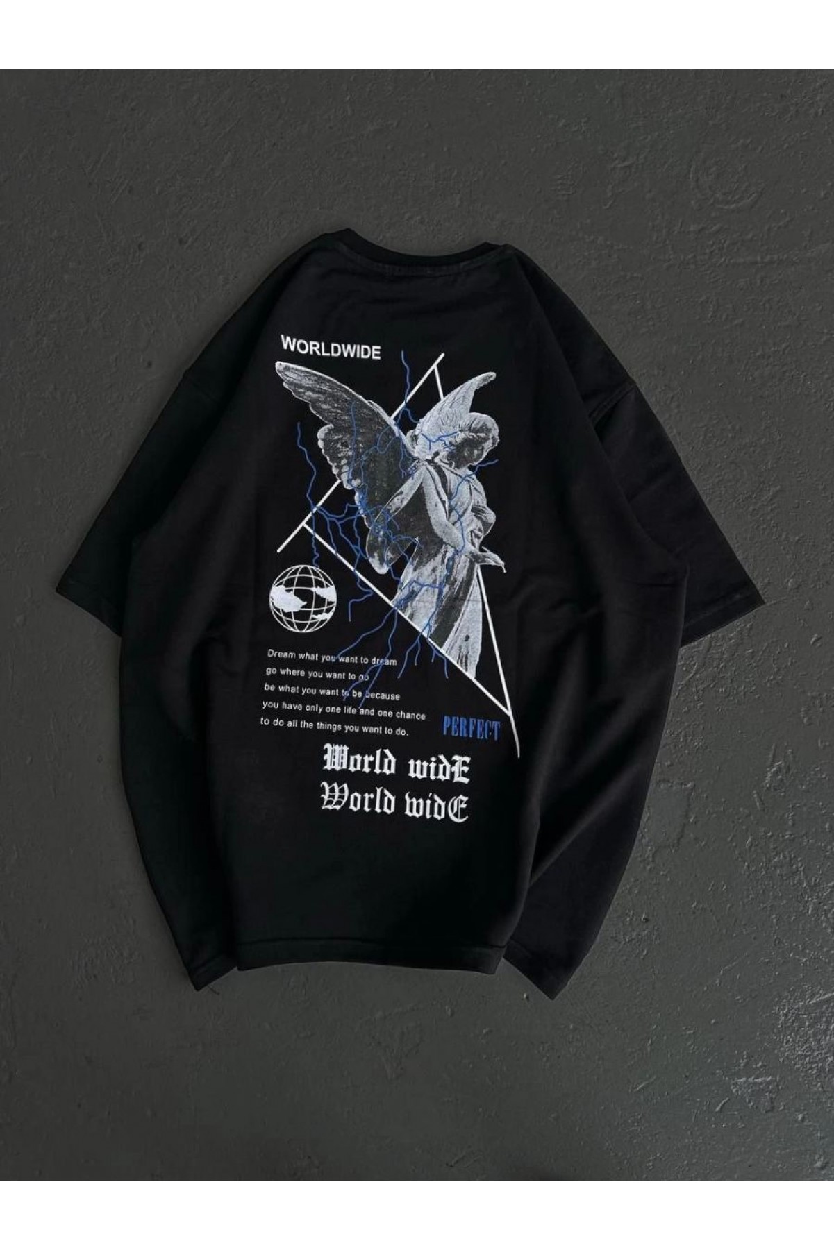 Kadın Baskılı T-Shirt Kısa Kol Bisiklet Yaka Oversize Rahat Kalıp Günlük Tişört   - Siyah