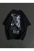 Kadın Baskılı T-Shirt Kısa Kol Bisiklet Yaka Oversize Rahat Kalıp Günlük Tişört   - Siyah