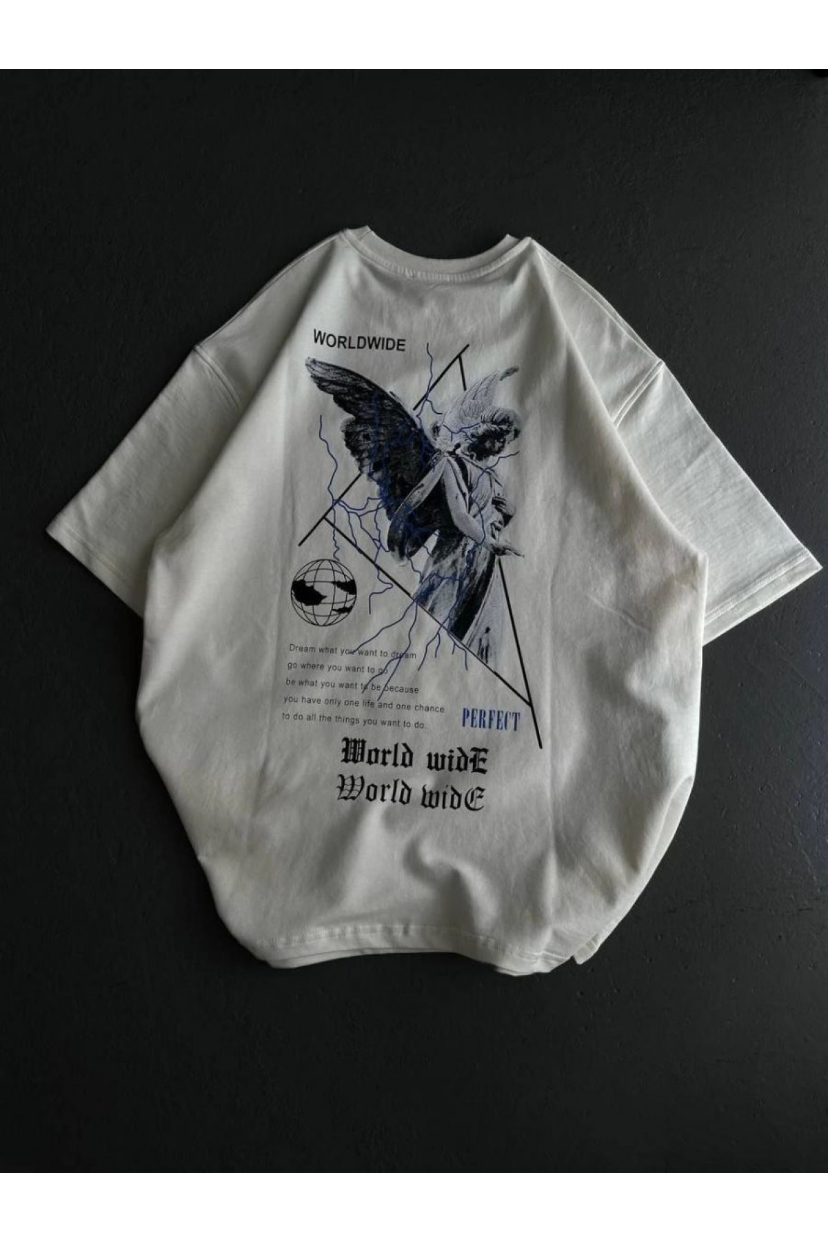 Kadın Baskılı T-Shirt Kısa Kol Bisiklet Yaka Oversize Rahat Kalıp Günlük Tişört   - Beyaz