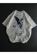 Kadın Baskılı T-Shirt Kısa Kol Bisiklet Yaka Oversize Rahat Kalıp Günlük Tişört   - Beyaz
