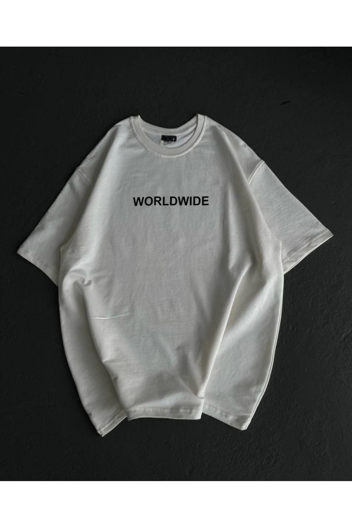 Kadın Baskılı T-Shirt Kısa Kol Bisiklet Yaka Oversize Rahat Kalıp Günlük Tişört   - Beyaz