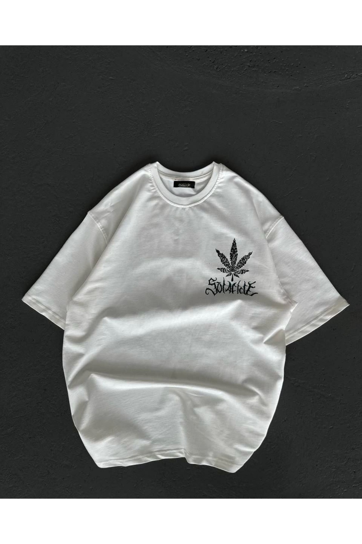 Kadın Baskılı T-Shirt Kısa Kol Bisiklet Yaka Oversize Rahat Kalıp Günlük Tişört   - Beyaz