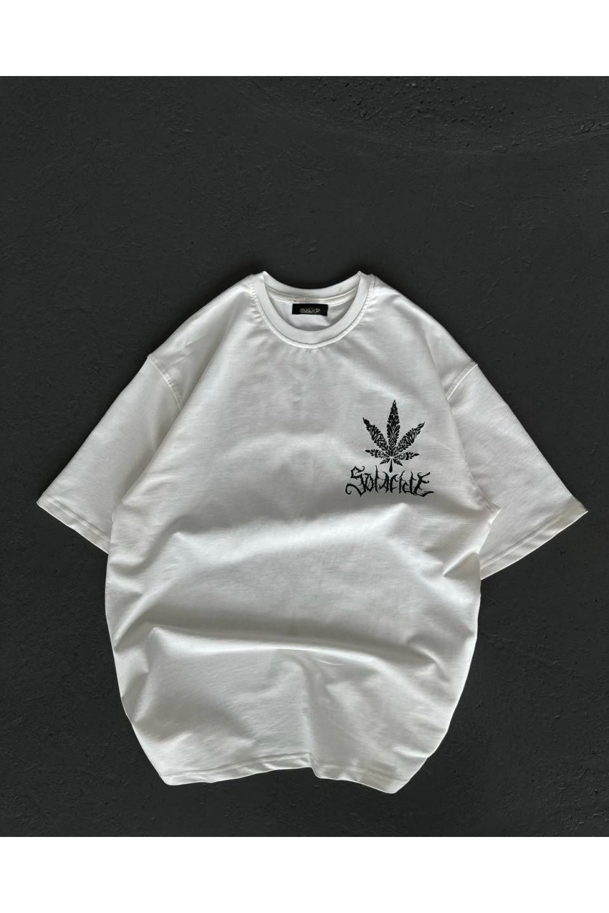 Kadın Baskılı T-Shirt Kısa Kol Bisiklet Yaka Oversize Rahat Kalıp Günlük Tişört   - Beyaz