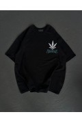 Kadın Baskılı T-Shirt Kısa Kol Bisiklet Yaka Oversize Rahat Kalıp Günlük Tişört   - Siyah