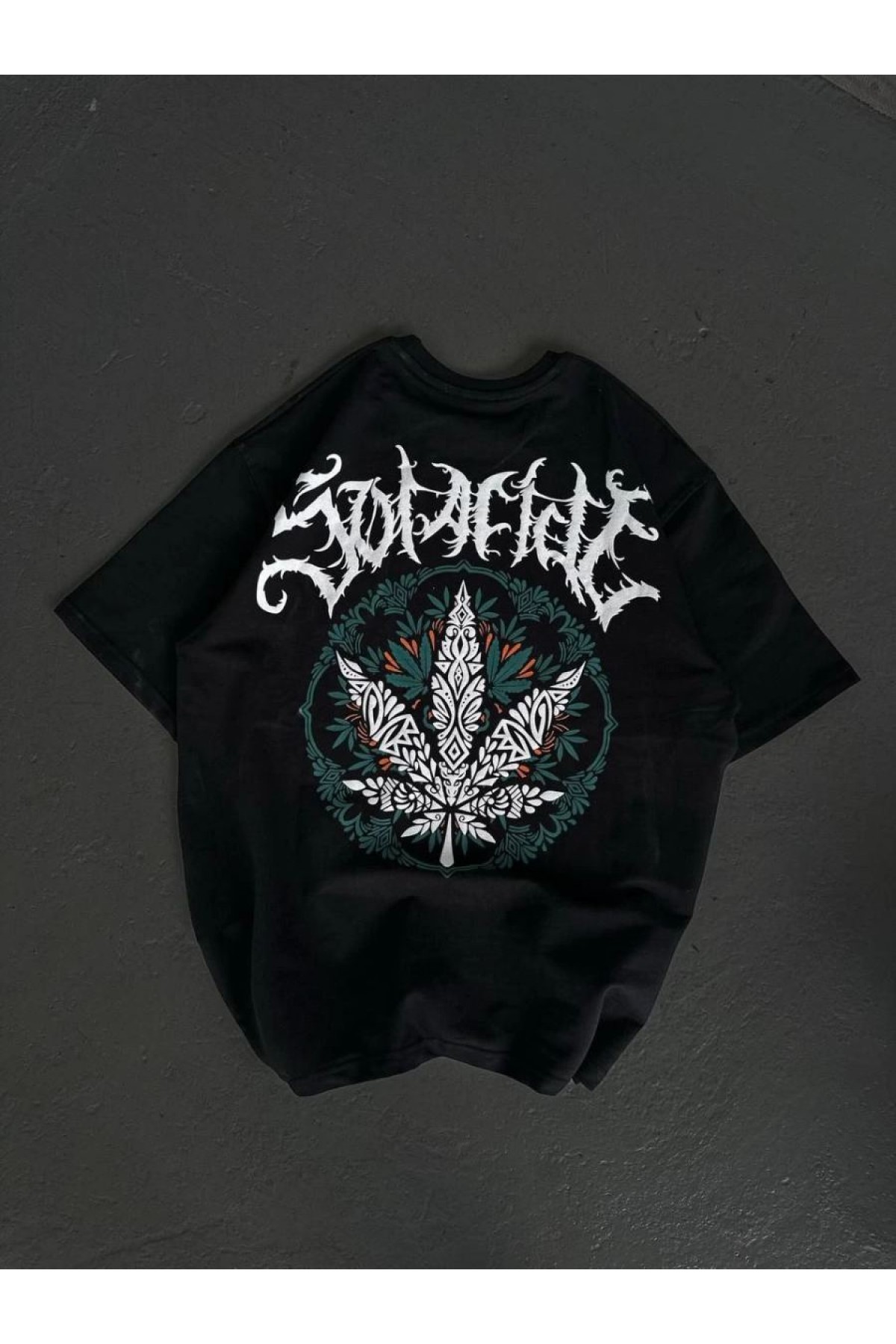 Kadın Baskılı T-Shirt Kısa Kol Bisiklet Yaka Oversize Rahat Kalıp Günlük Tişört   - Siyah
