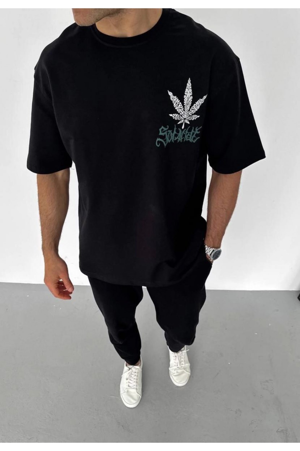 Erkek Baskılı T-Shirt Kısa Kol Bisiklet Yaka Regular Fit Rahat Kalıp Günlük Tişört - Siyah