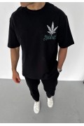 Erkek Baskılı T-Shirt Kısa Kol Bisiklet Yaka Regular Fit Rahat Kalıp Günlük Tişört - Siyah