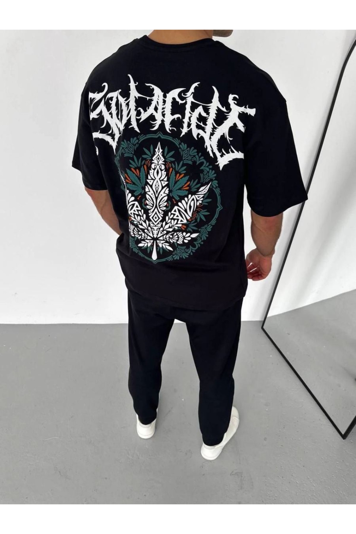 Erkek Baskılı T-Shirt Kısa Kol Bisiklet Yaka Regular Fit Rahat Kalıp Günlük Tişört - Siyah