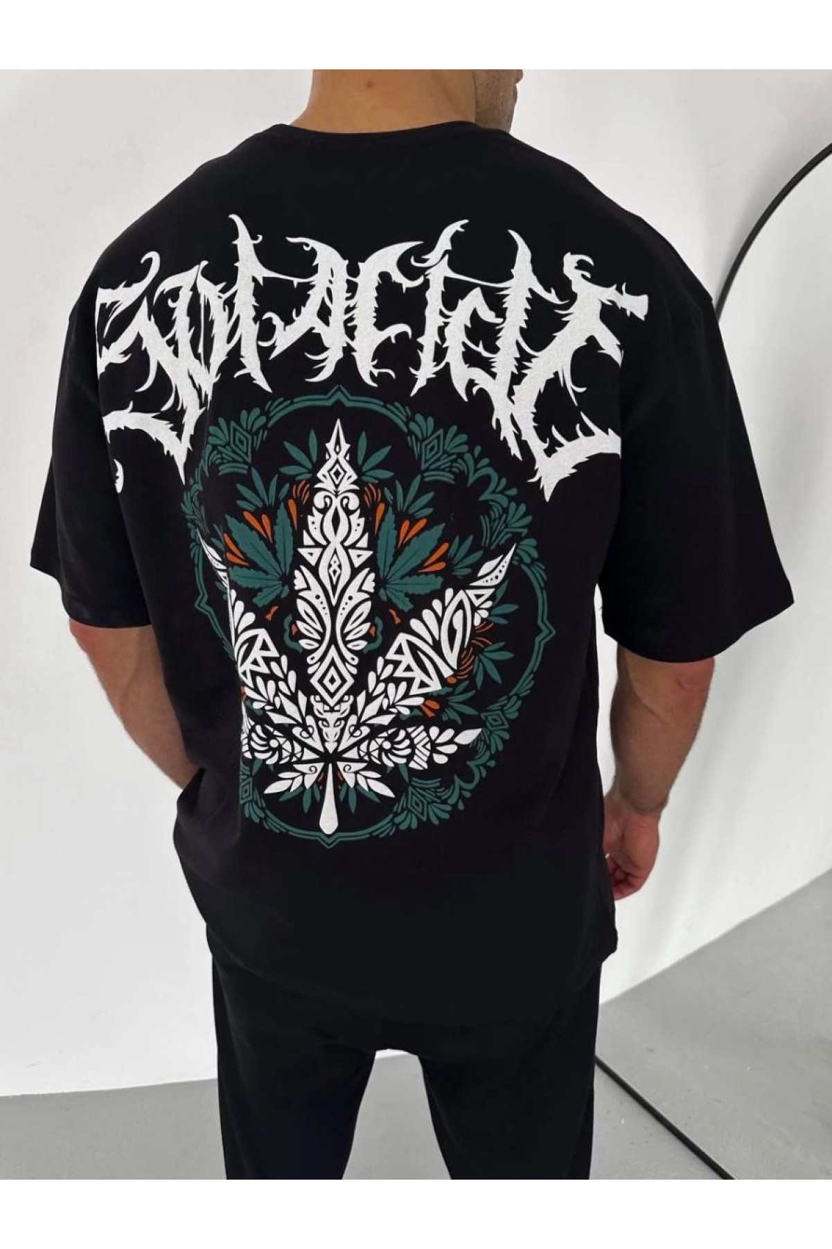 Erkek Baskılı T-Shirt Kısa Kol Bisiklet Yaka Regular Fit Rahat Kalıp Günlük Tişört - Siyah