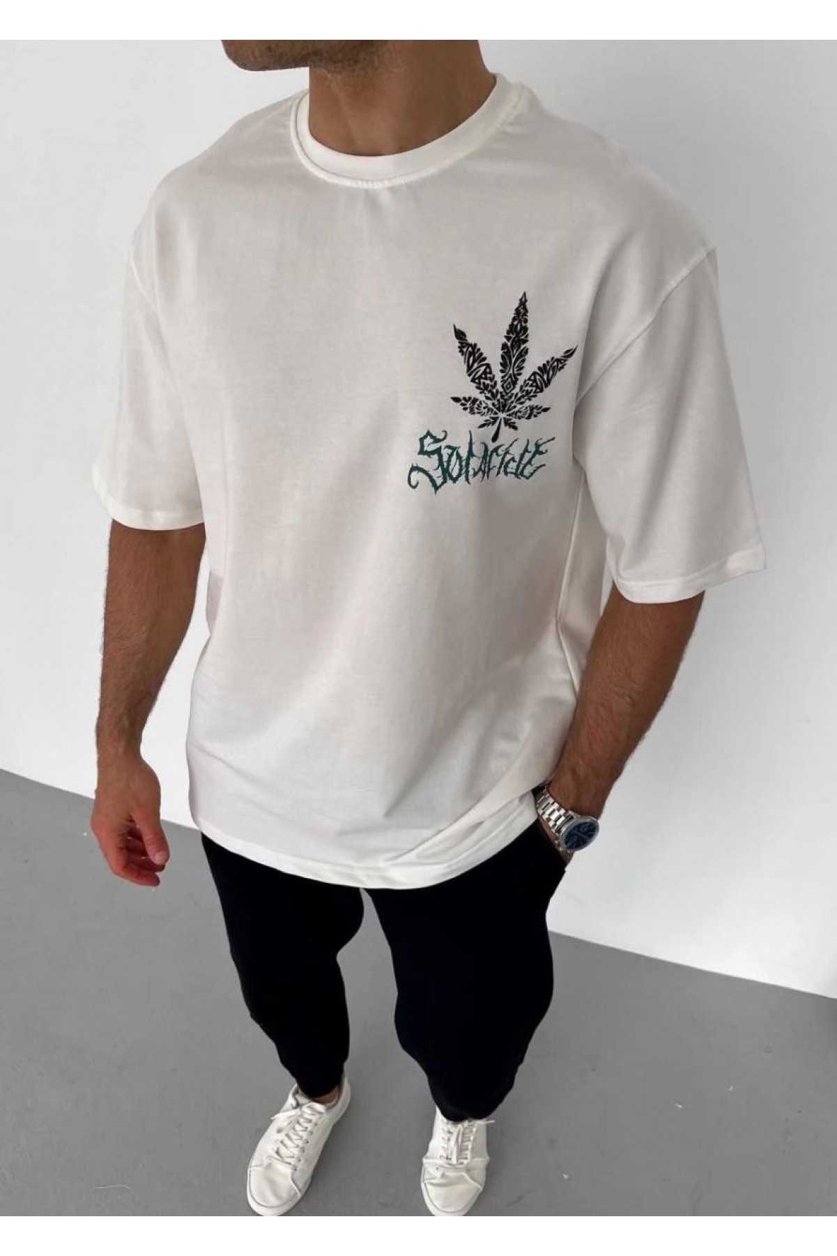 Erkek Baskılı T-Shirt Kısa Kol Bisiklet Yaka Regular Fit Rahat Kalıp Günlük Tişört - Beyaz