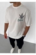 Erkek Baskılı T-Shirt Kısa Kol Bisiklet Yaka Regular Fit Rahat Kalıp Günlük Tişört - Beyaz