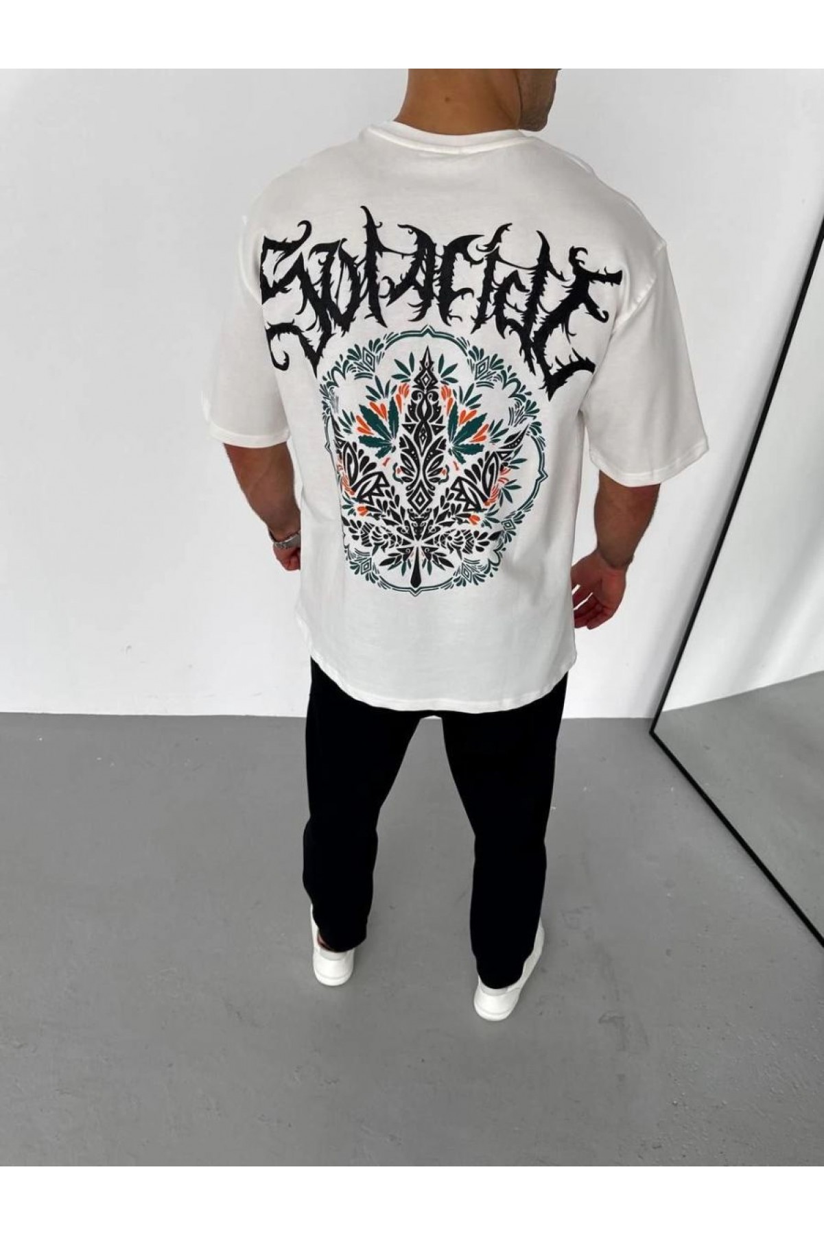 Erkek Baskılı T-Shirt Kısa Kol Bisiklet Yaka Regular Fit Rahat Kalıp Günlük Tişört - Beyaz