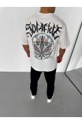 Erkek Baskılı T-Shirt Kısa Kol Bisiklet Yaka Regular Fit Rahat Kalıp Günlük Tişört - Beyaz