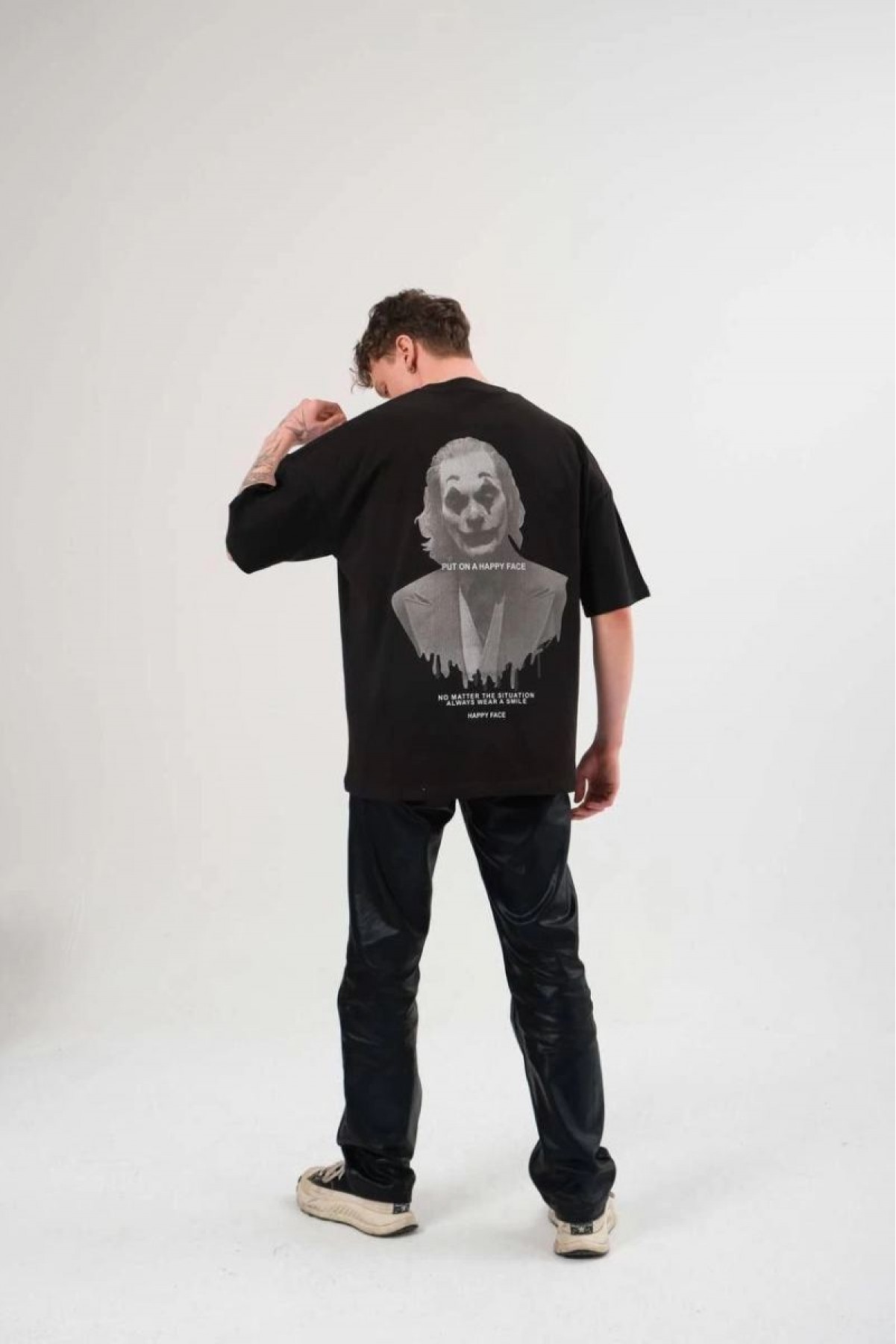 Kadın Baskılı T-Shirt Kısa Kol Bisiklet Yaka Oversize Rahat Kalıp Günlük Tişört   - Siyah