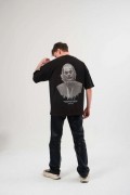 Kadın Baskılı T-Shirt Kısa Kol Bisiklet Yaka Oversize Rahat Kalıp Günlük Tişört   - Siyah
