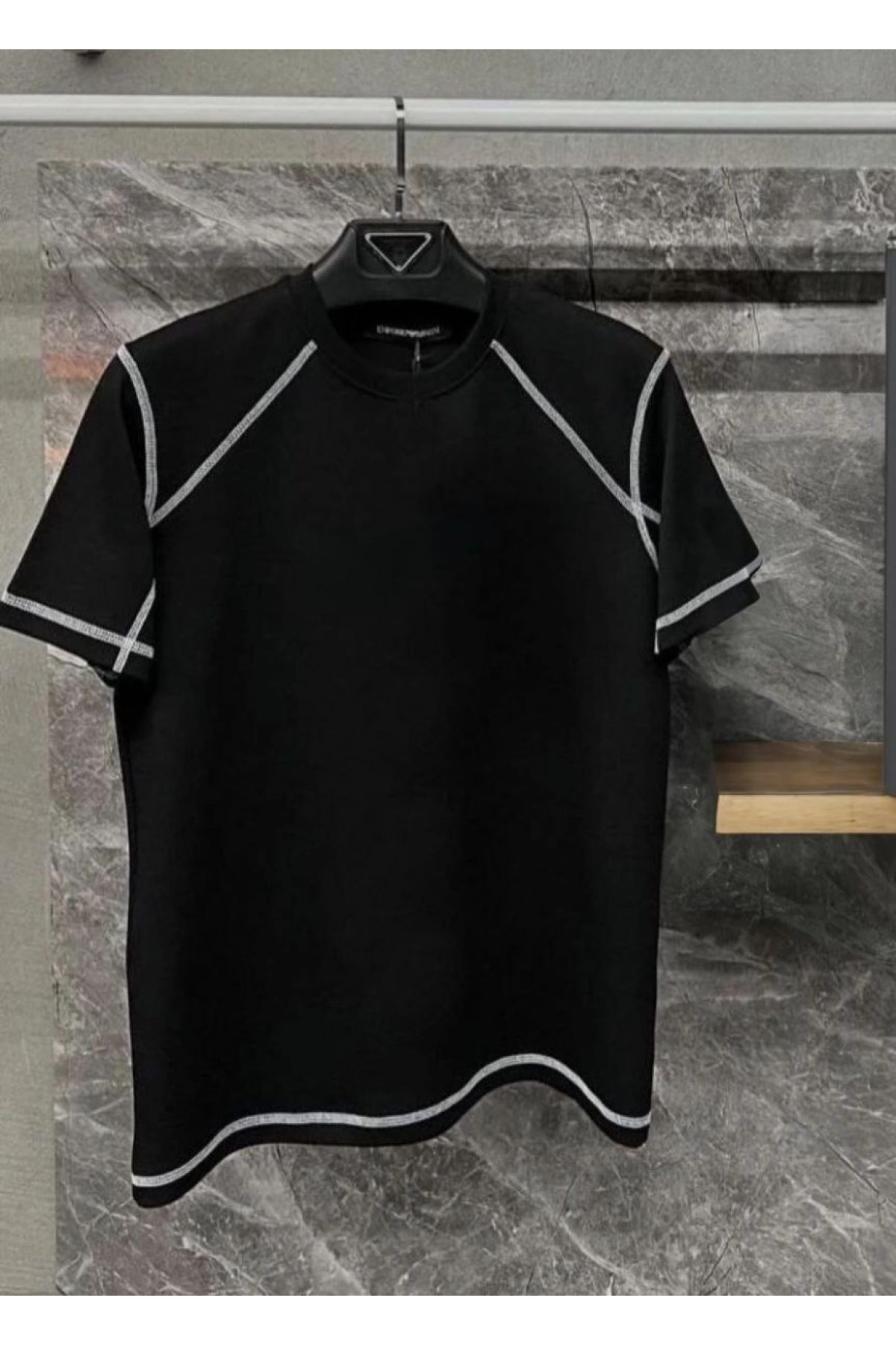 Erkek Tişört Karoyaka Dikişli Oversize T-Shirt - Siyah