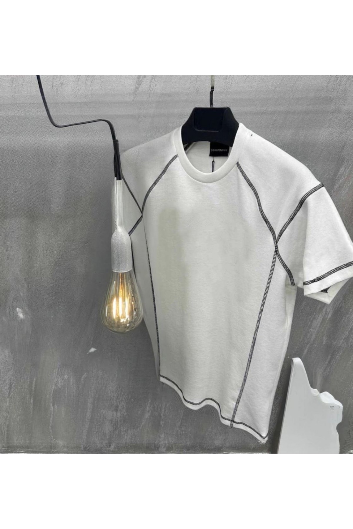 Erkek Tişört Karoyaka Dikişli Oversize T-Shirt - Beyaz