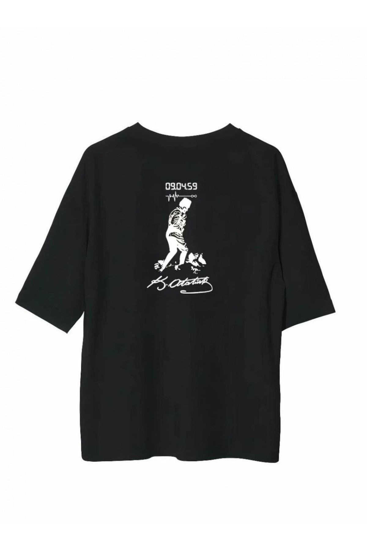 Erkek Kısa Kol Tişört Bisiklet Yaka ATATÜRK Baskılı T-Shirt - Siyah