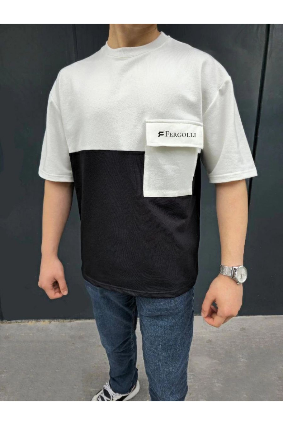 ERKEK Tişört Torba Cepli Parçalı Kısa Kol T-Shirt - Siyah