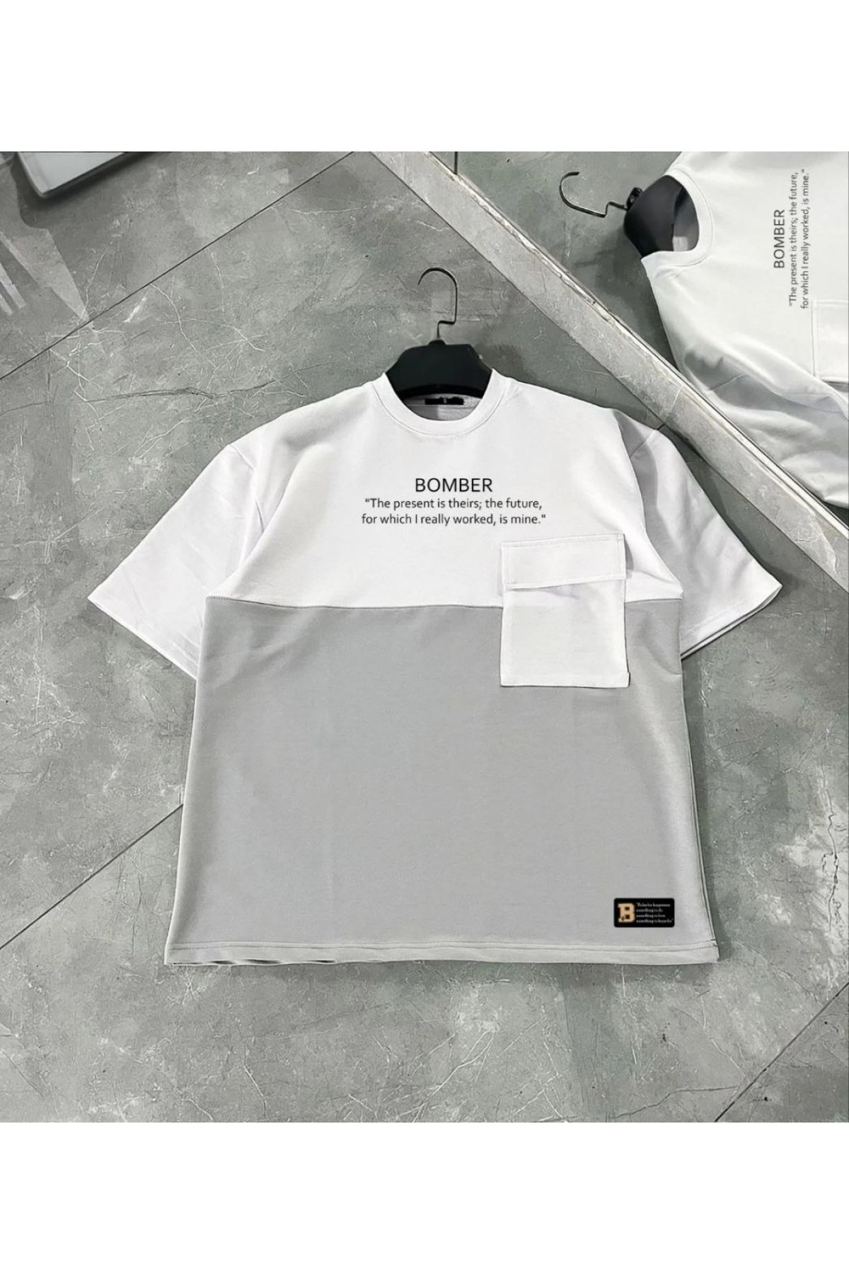 ERKEK Tişört Torba Cepli Parçalı Kısa Kol T-Shirt - Gri