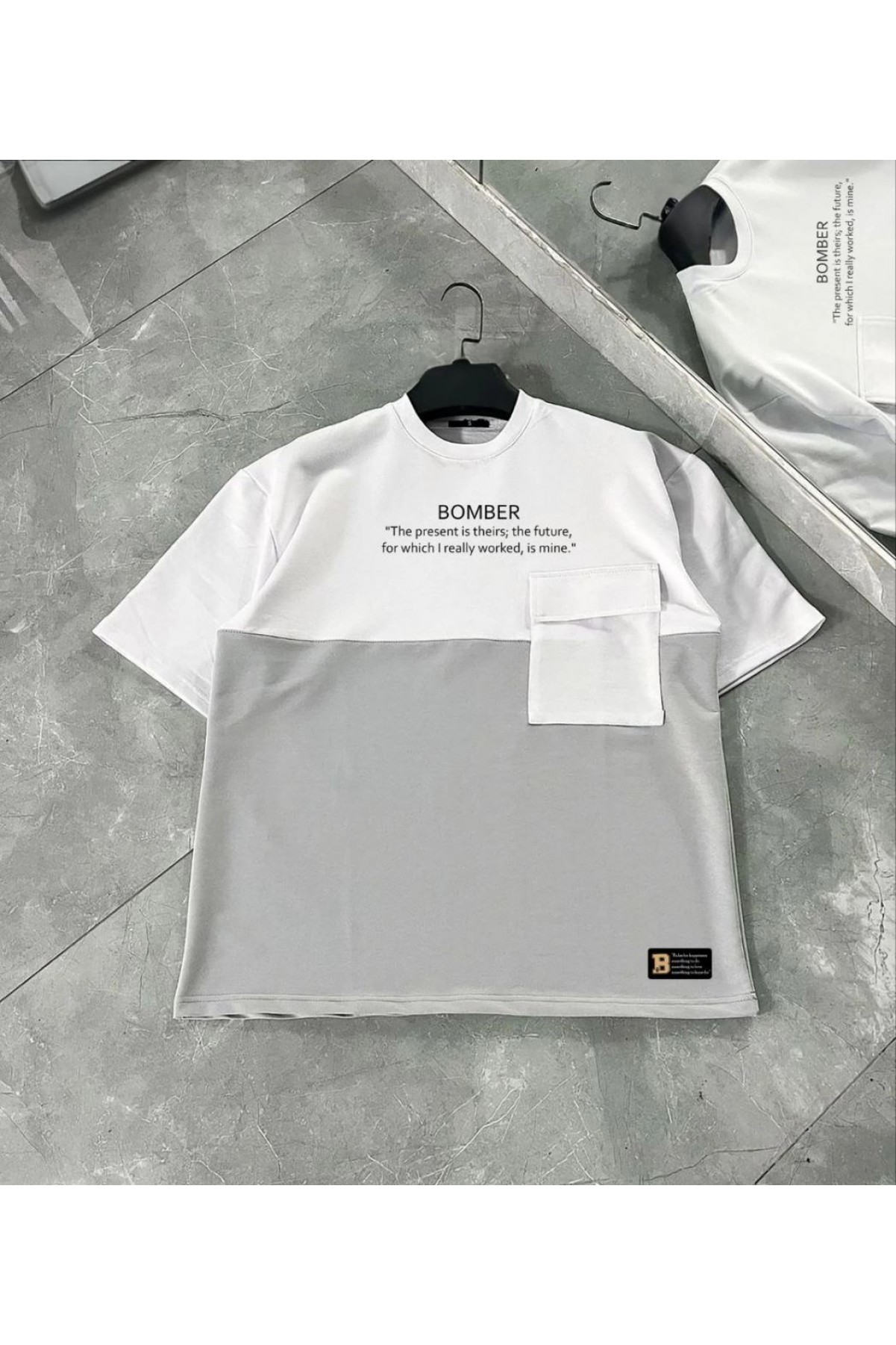 ERKEK Tişört Torba Cepli Parçalı Kısa Kol T-Shirt - Gri