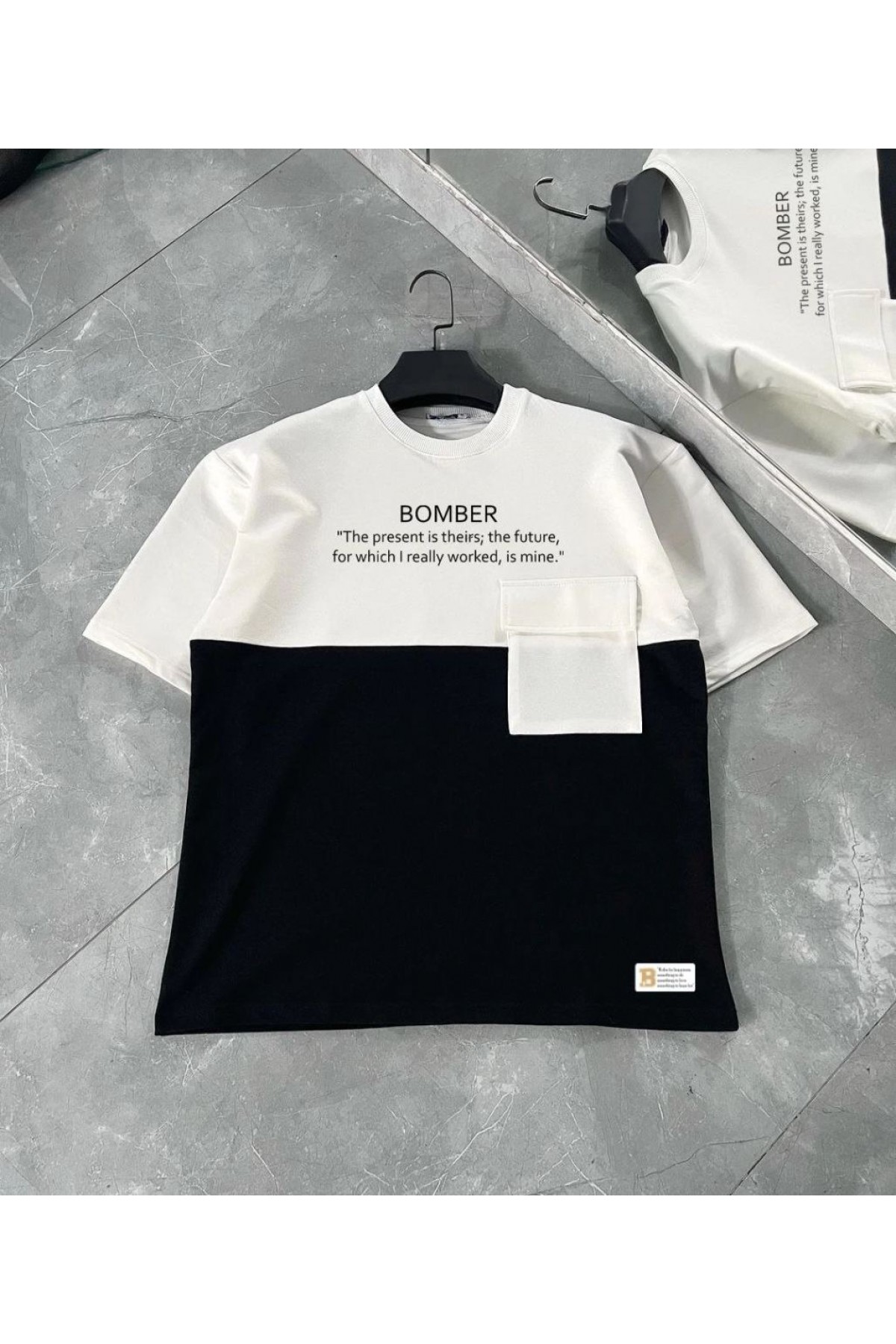 ERKEK Tişört Torba Cepli Parçalı Kısa Kol T-Shirt - iyah