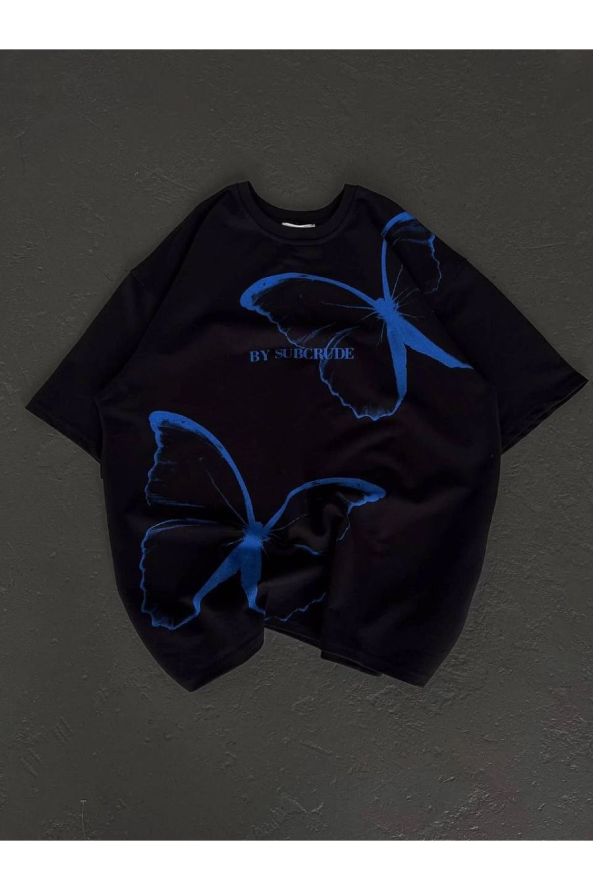 kadın Bisiklet Yaka Baskılı Oversize T-Shirt - Siyah