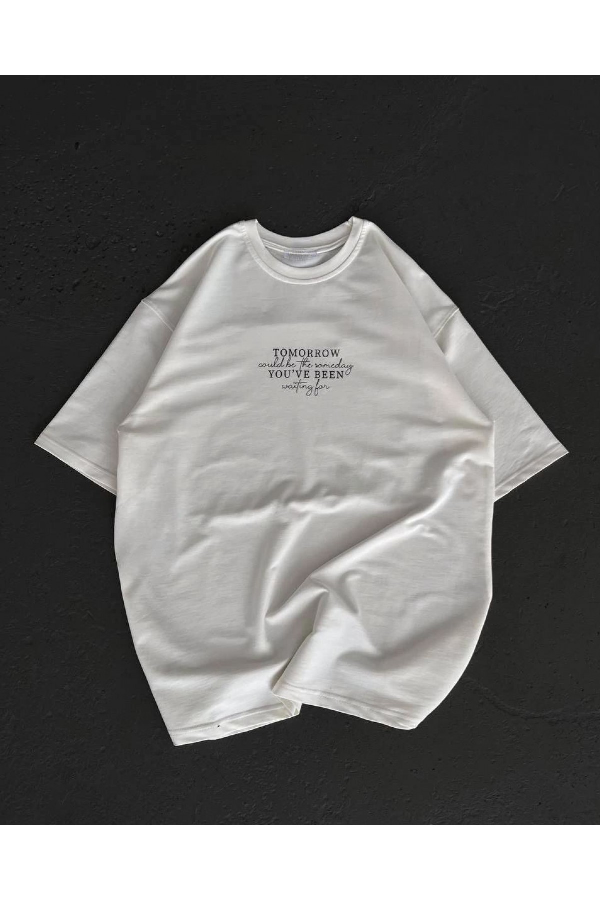 Kadın Baskılı T-Shirt Kısa Kol Bisiklet Yaka Oversize Rahat Kalıp Günlük Tişört   - Beyaz