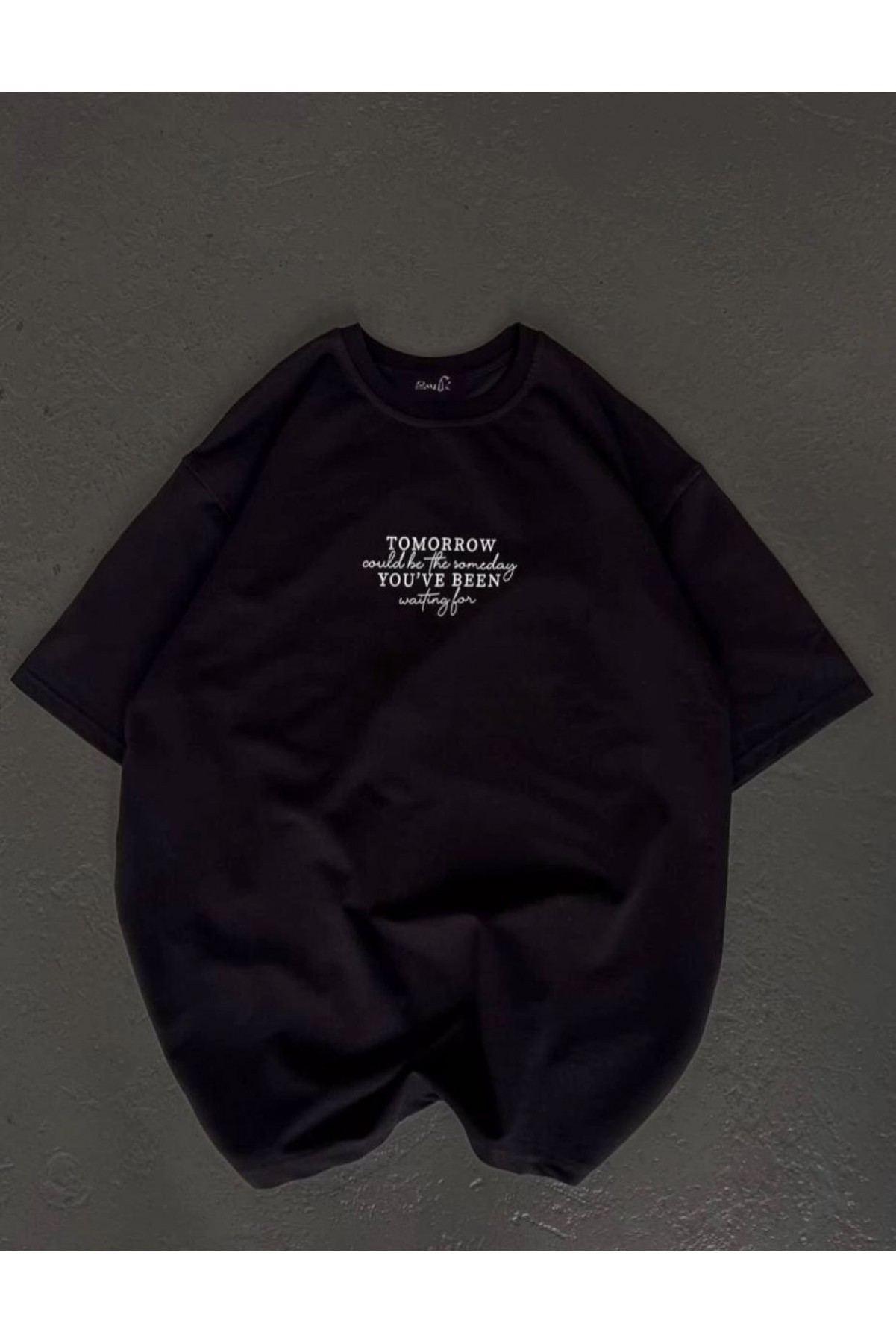 Kadın Baskılı T-Shirt Kısa Kol Bisiklet Yaka Oversize Rahat Kalıp Günlük Tişört   - Siyah