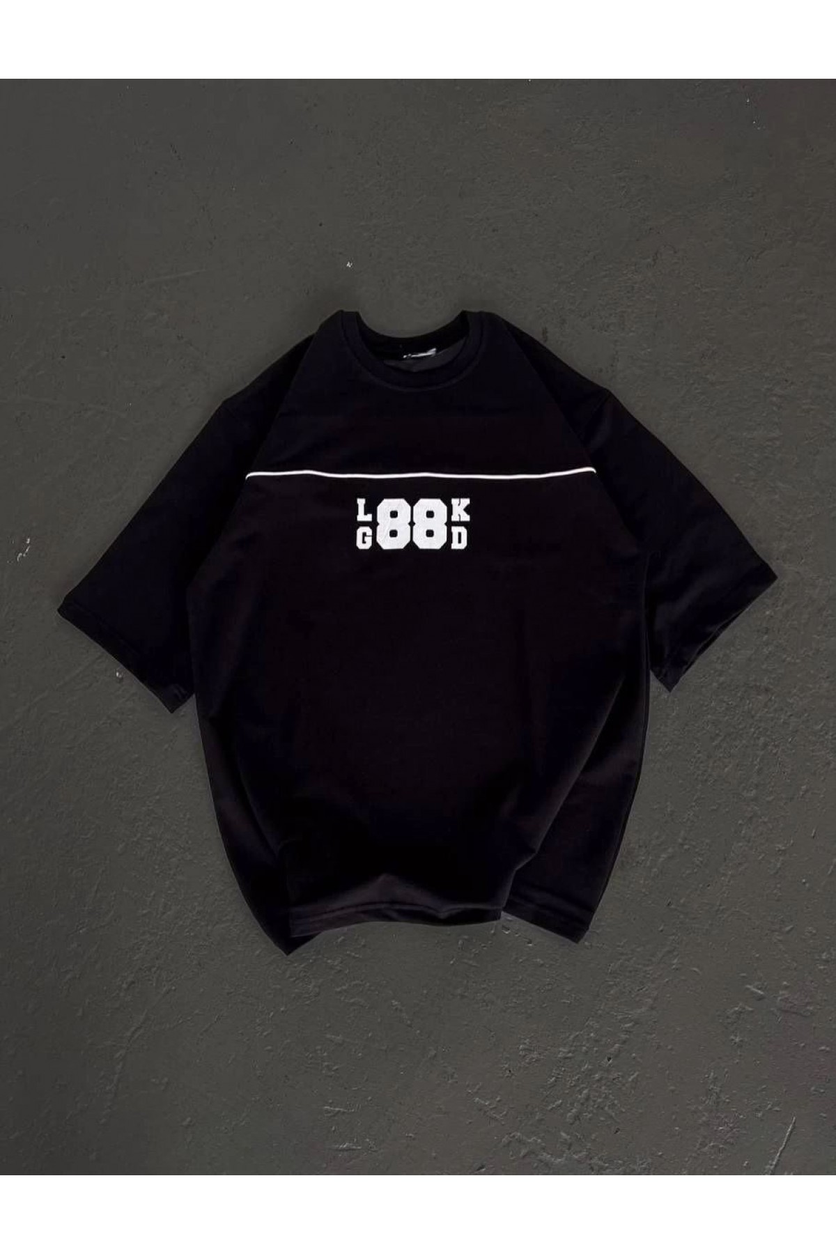Kadın Baskılı T-Shirt Kısa Kol Bisiklet Yaka Oversize Rahat Kalıp Günlük Tişört   - Siyah